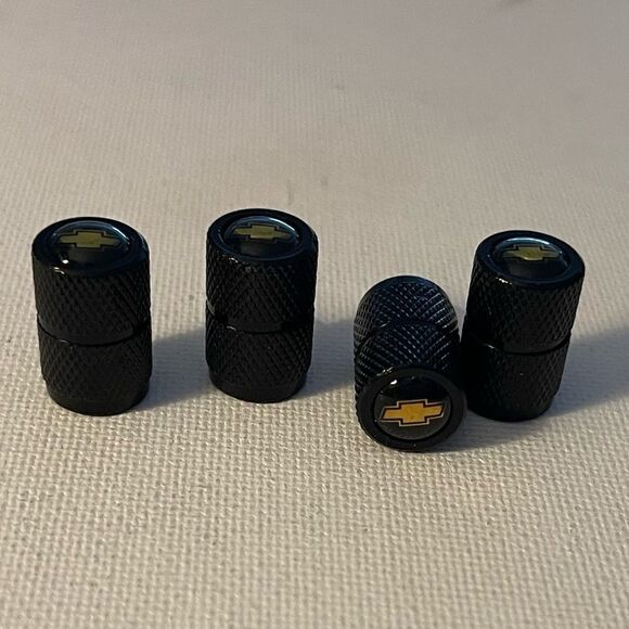 Chevrolet Logo valve Stem caps in black set of 4 NWT - Picture 3 of 4